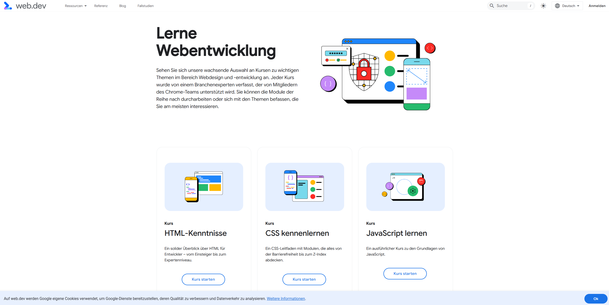 Visualisierung des 2. Online-Kurses der Google Web Dev Website