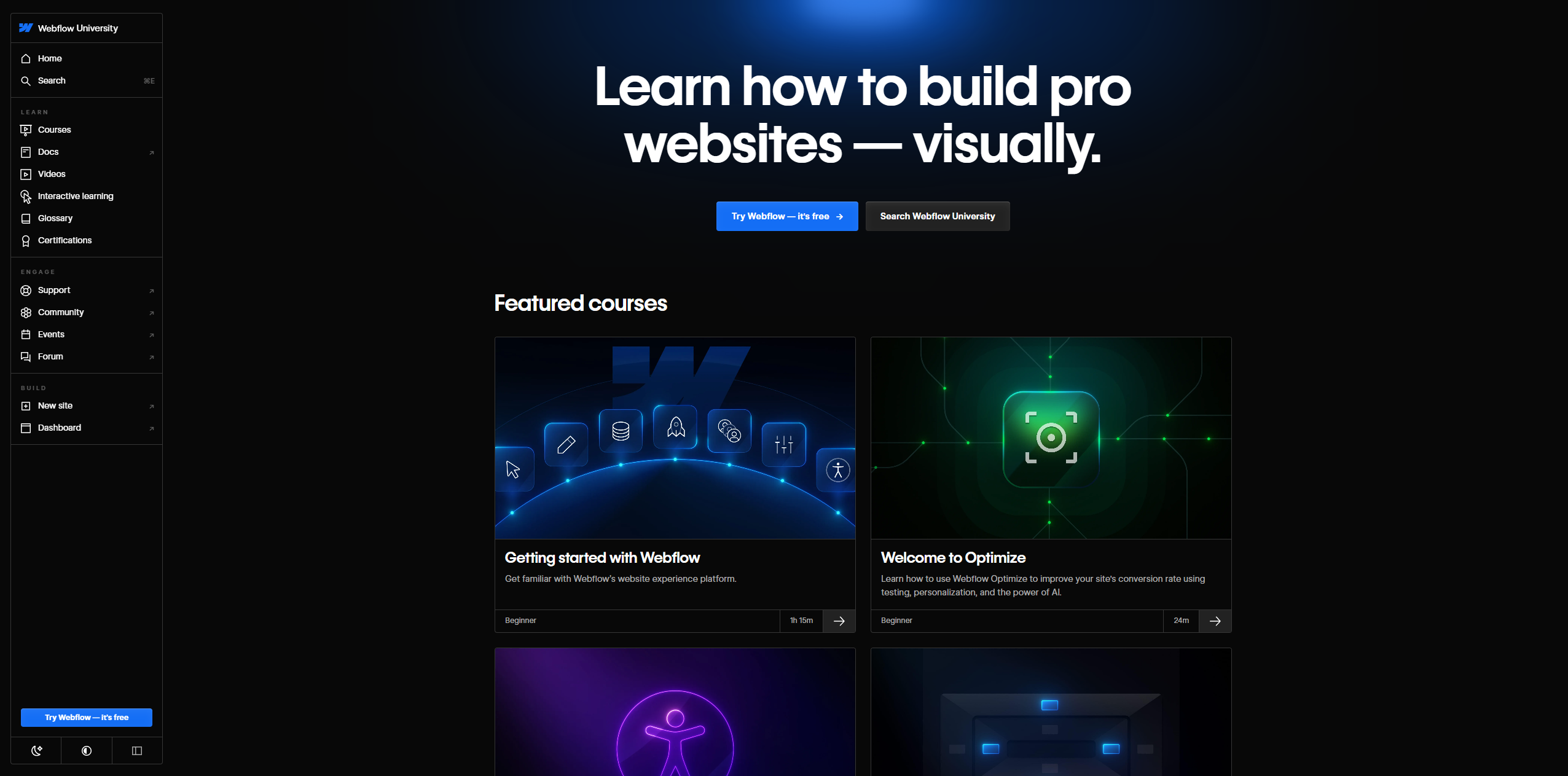 Visualisierung der Webflow University Website